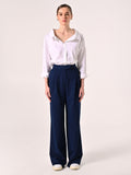 Pantaloni con Pinces in Poliviscosa Blu