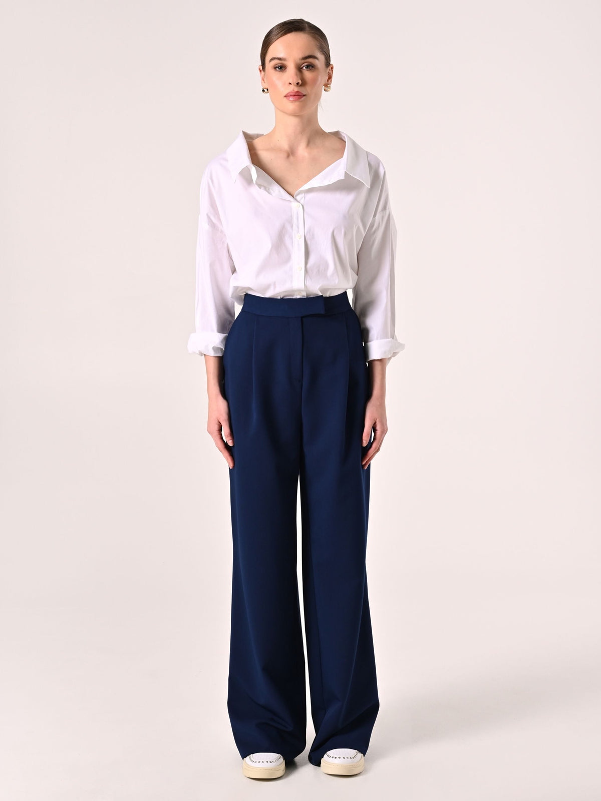 Pantaloni con Pinces in Poliviscosa Blu