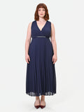 Abito Curvy plissé blu navy con scollo incrociato
