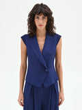 Gilet Studio blu indaco con chiusura asimmetrica