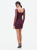 Mini abito bordeaux rosso in tulle con corpetto steccato