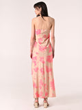 Abito con collo Gioiello Beige Scuro & Rosa Camelia