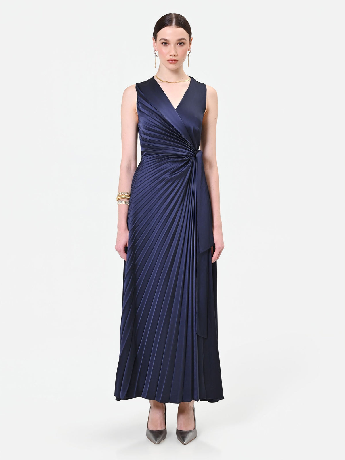 Abito lungo blu navy plissé