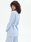 Giacca blazer cielo azzurro con cintura in vita