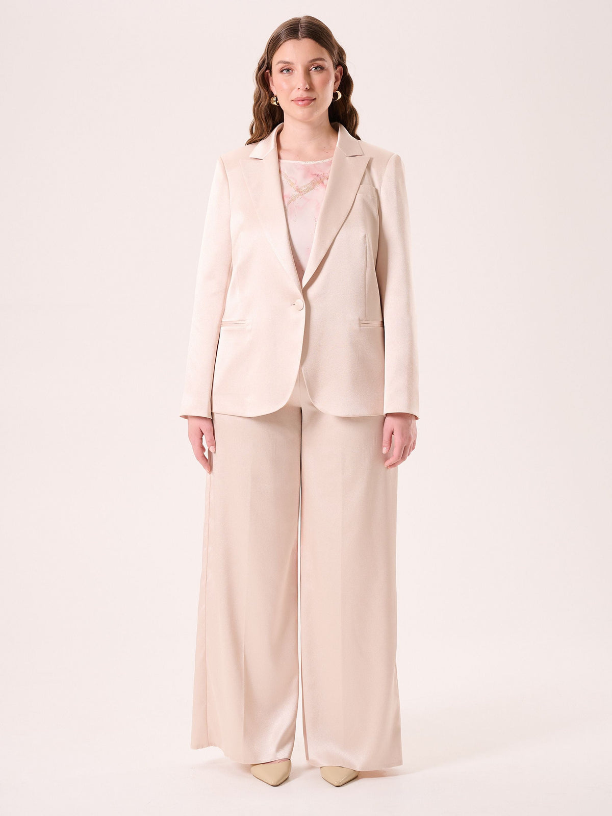 Giacca Curvy in Raso Strutturato Beige