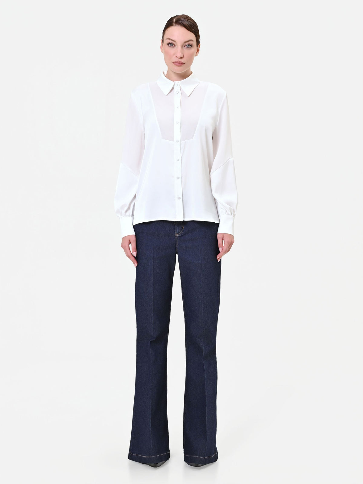 Camicia in georgette panna bianco con inserto geometrico