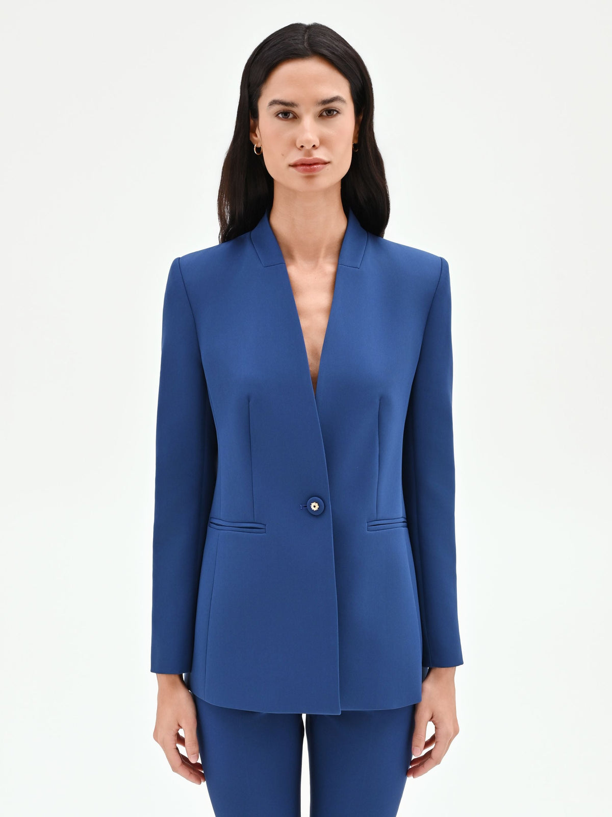 Giacca blazer blu brillante senza rever
