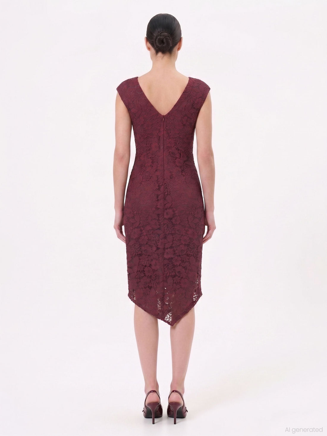 Tubino Bordeaux Asimmetrico in Pizzo Rebrodé