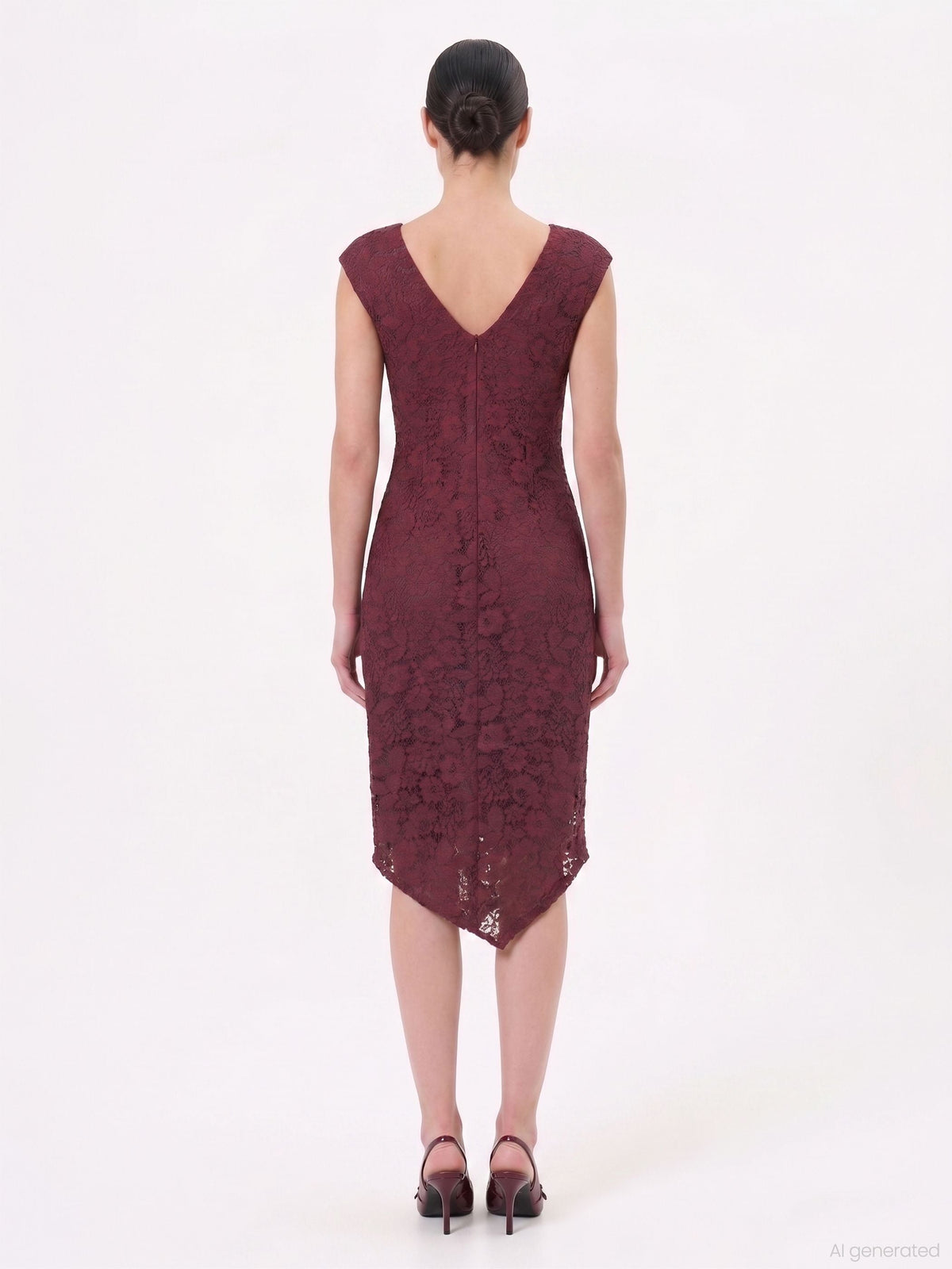 Tubino Bordeaux Asimmetrico in Pizzo Rebrodé