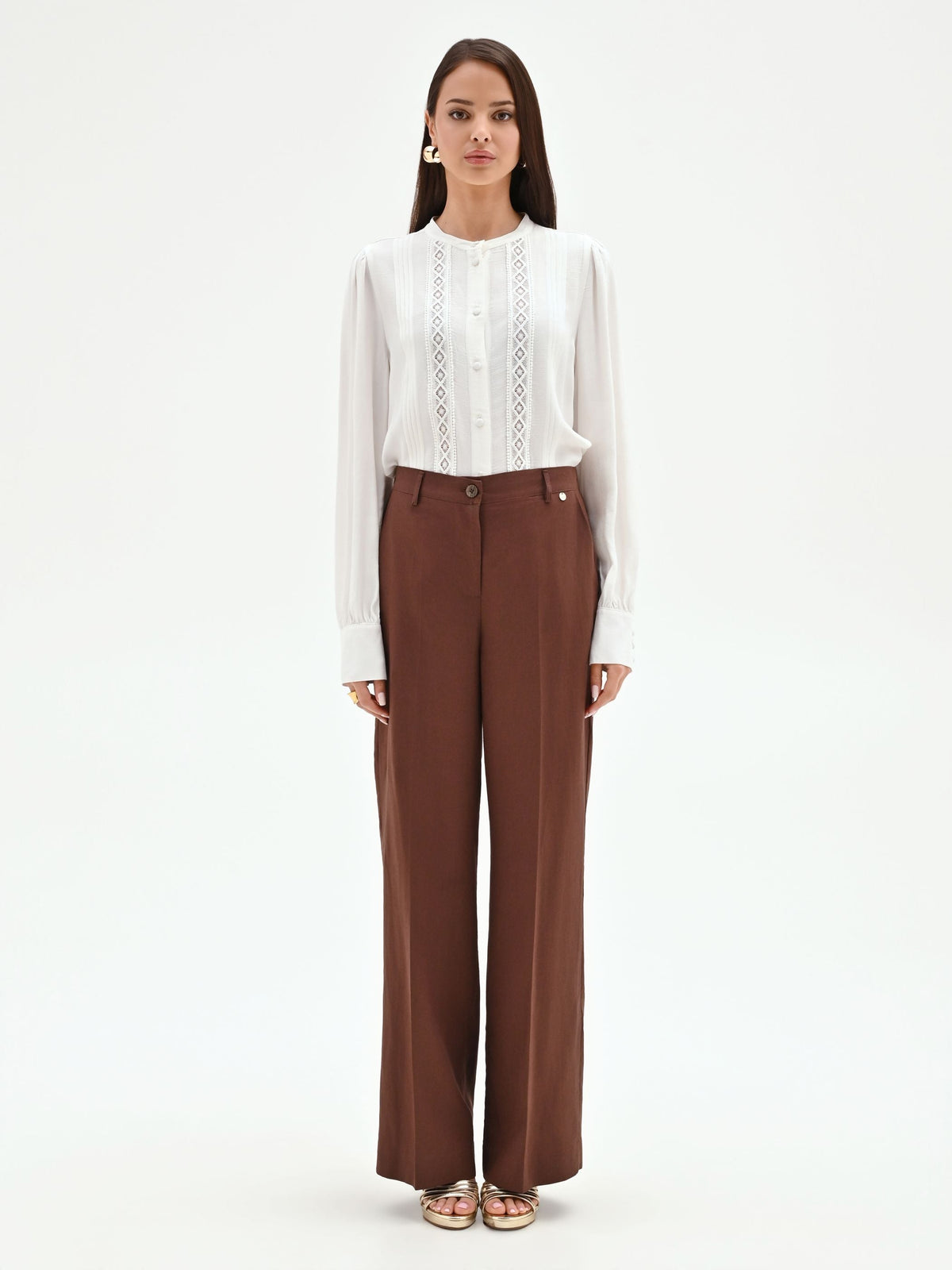 Pantalone in lino color cioccolato