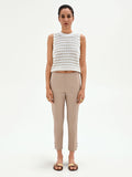 Pantalone cropped tortora beige con spacchi in raso di cotone