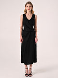 Abito Midi Sottoveste in Raso Nero