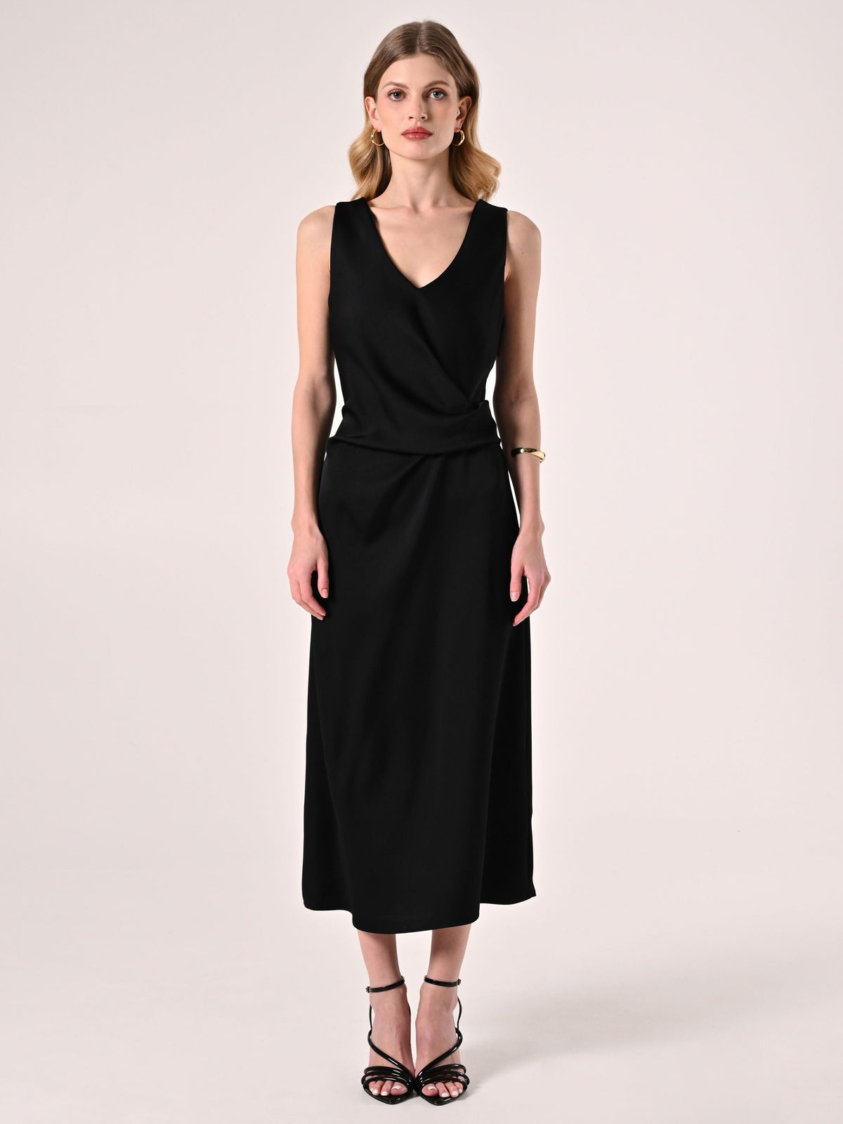 Abito Midi Sottoveste in Raso Nero