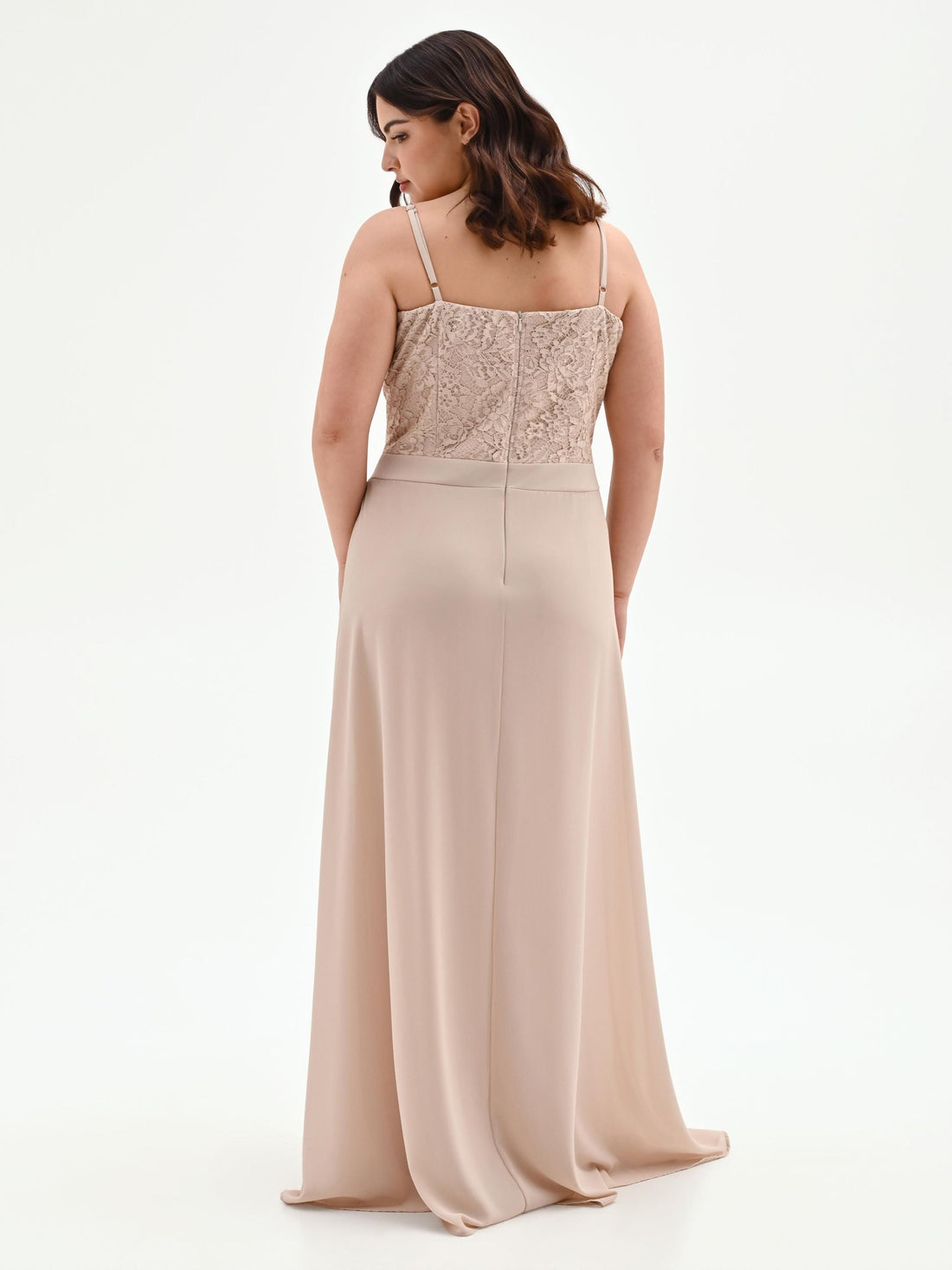 Tuta Curvy tortora beige con corpetto in pizzo