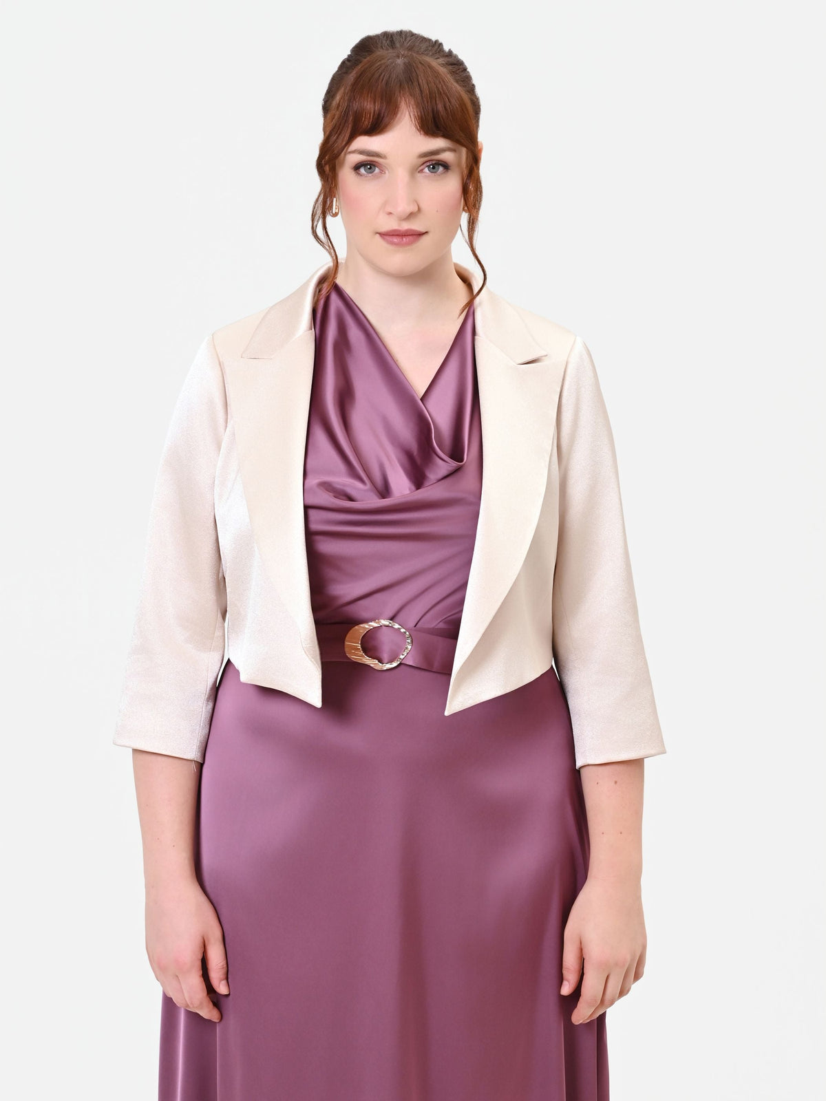 Giacca Curvy corta in raso beige chiaro