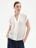 Blusa panna bianco in georgette con collo alla coreana