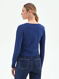 Cardigan blu brillante in maglia fine