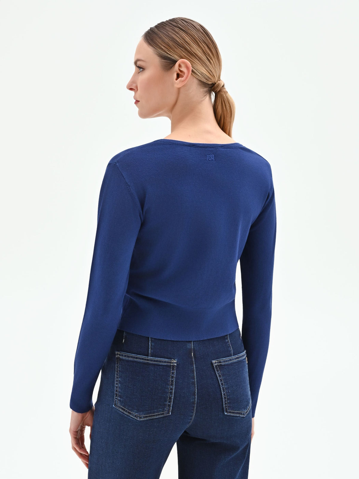 Cardigan blu brillante in maglia fine