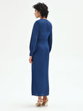 Abito lungo blu brillante con cut-out e applicazione gioiello