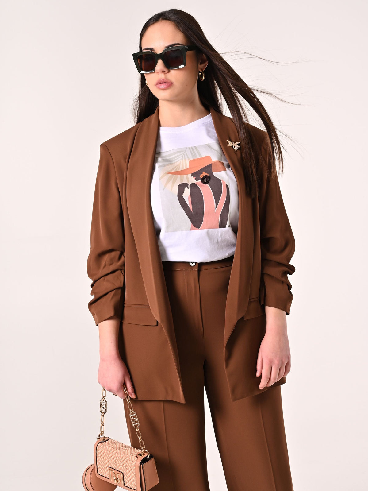 Giacca Aperta Curvy Marrone Cioccolato
