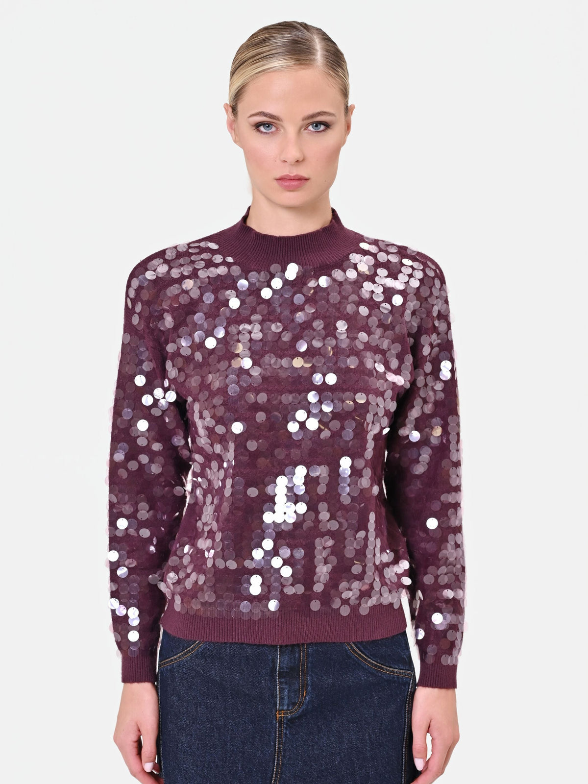 Maglia in viscosa bordeaux con paillettes