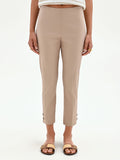Pantalone cropped tortora beige con spacchi in raso di cotone