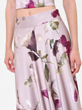 Gonna lunga in raso stampa floreale tortora beige