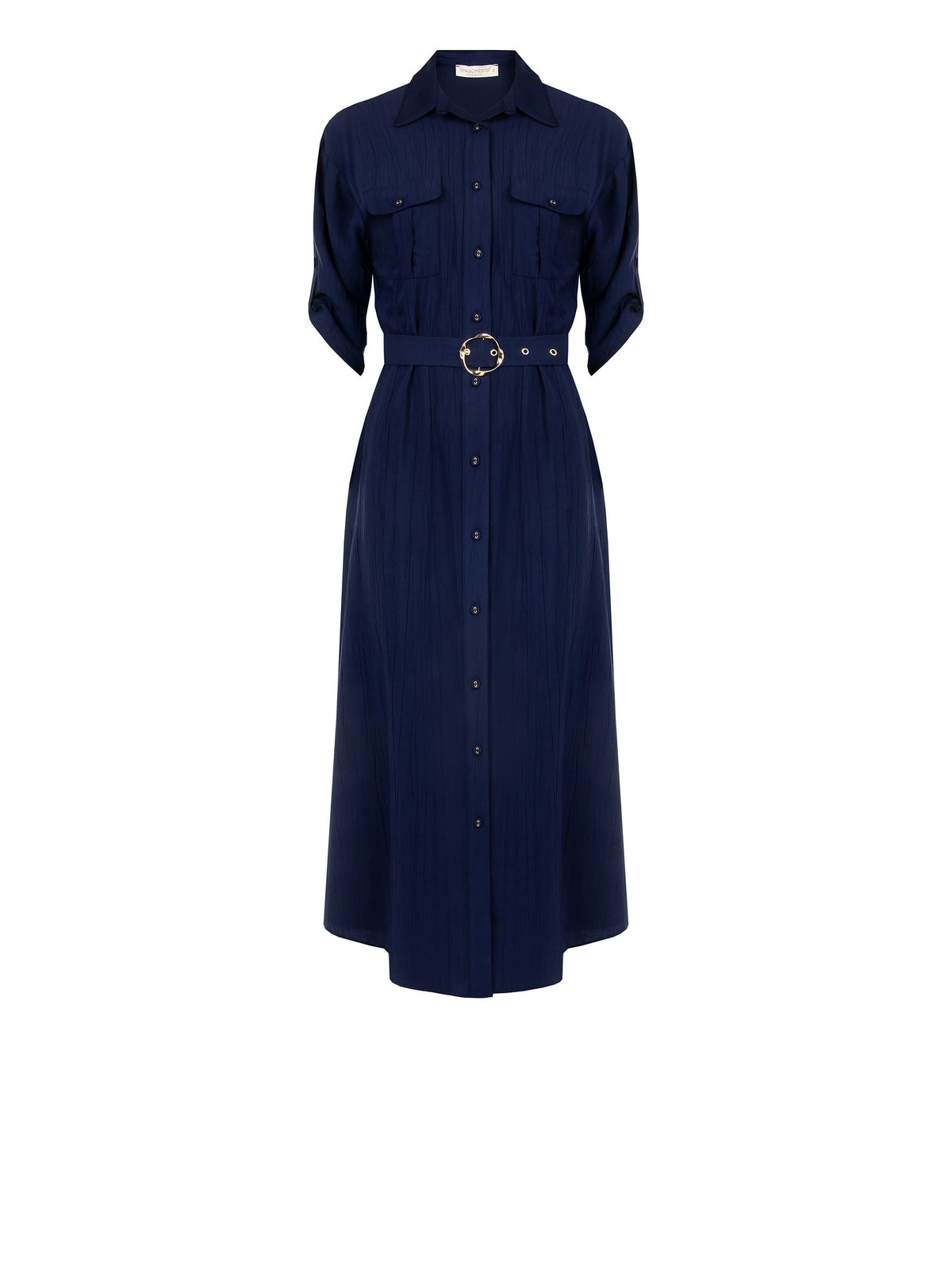 Chemisier Blu Navy in Misto Viscosa effetto Crinkle