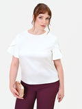 Blusa Curvy bianca in raso con maniche a petalo