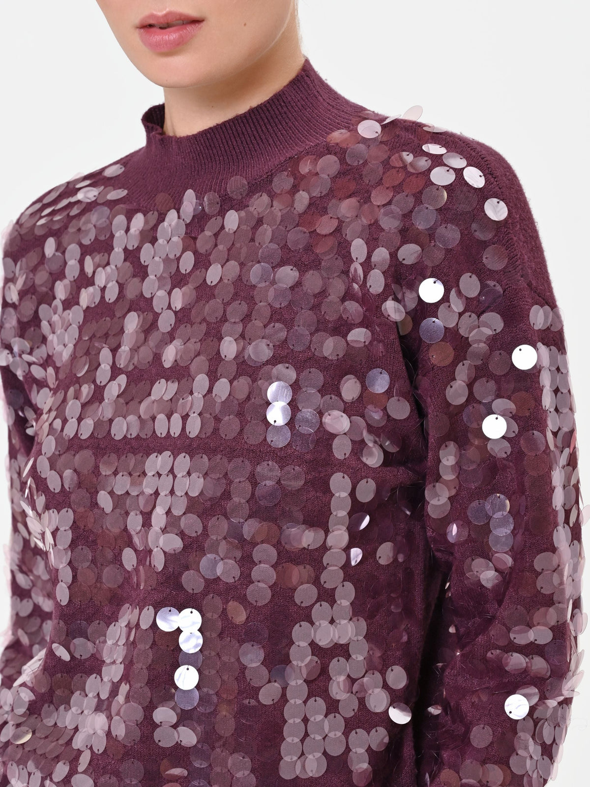 Maglia in viscosa bordeaux con paillettes