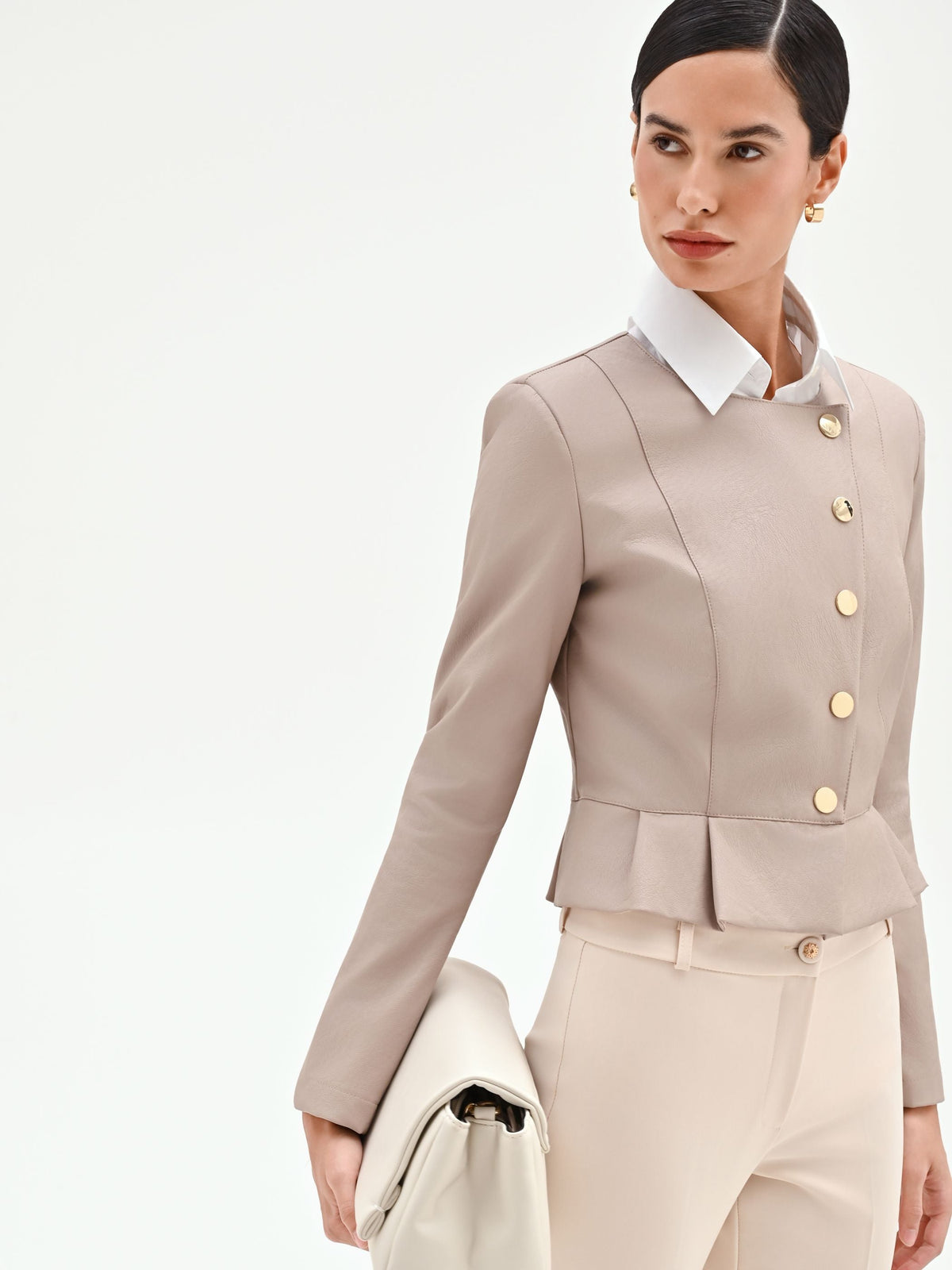 Giacca tortora beige con bottoni asimmetrici