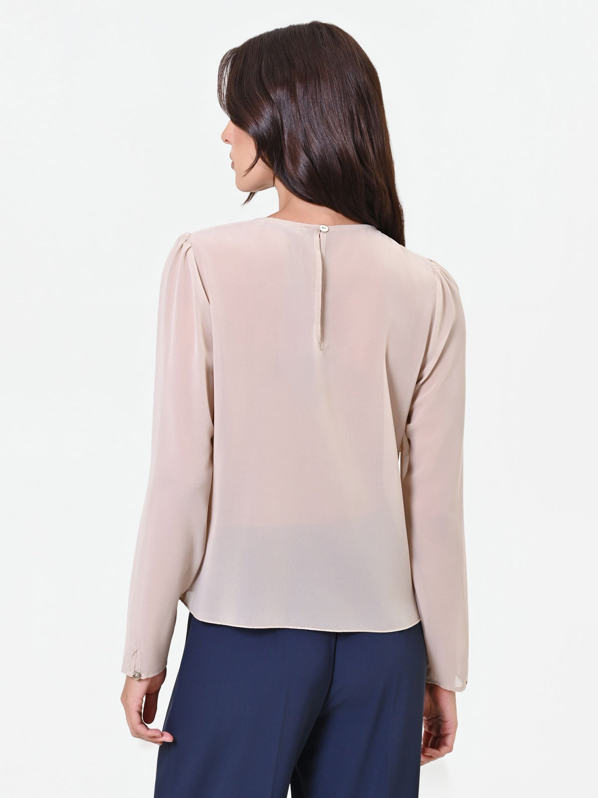 Blusa tortora beige con rouche asimmetrica