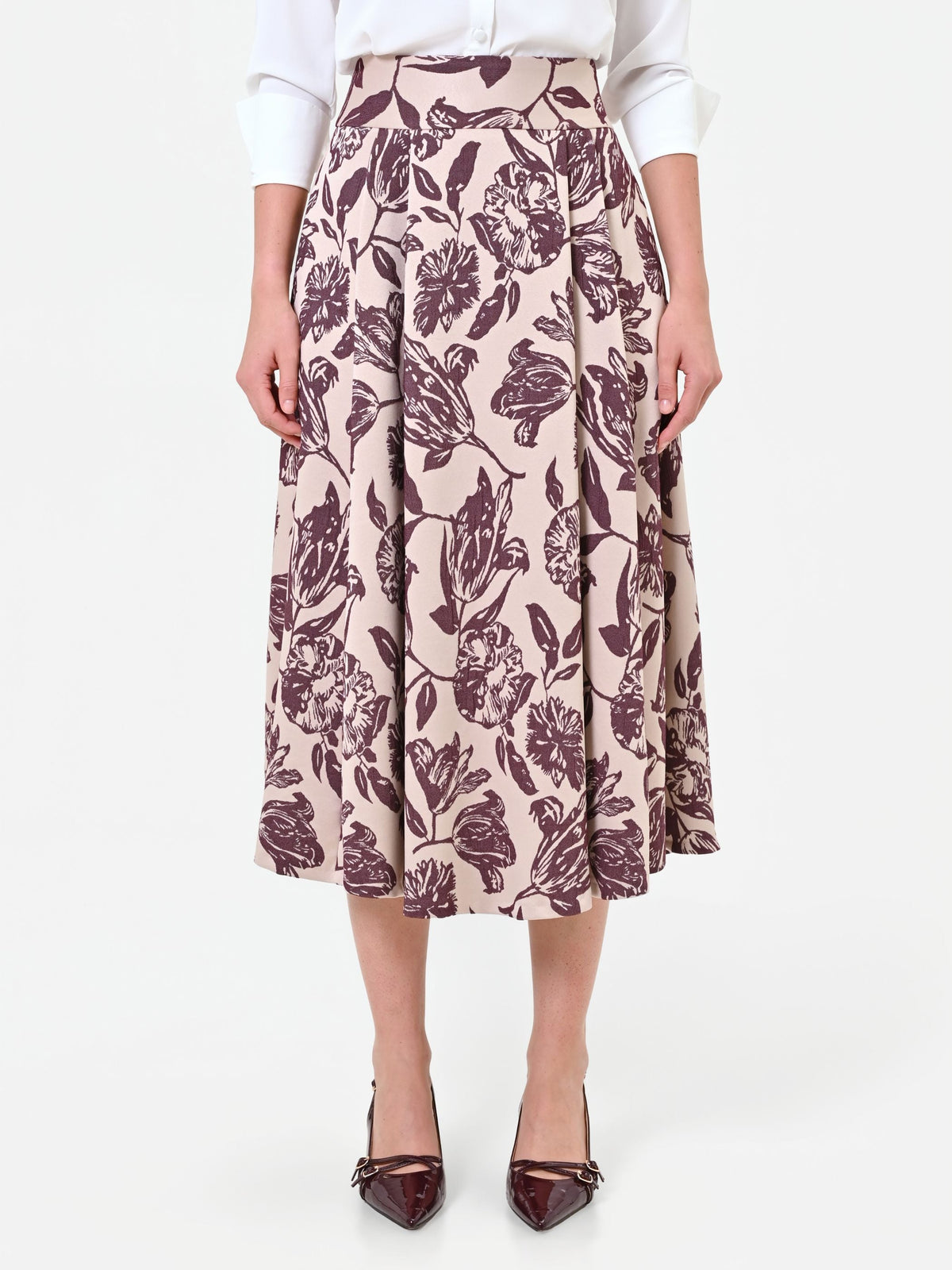 Gonna jacquard fantasia rosso bordeaux