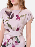 Blusa in raso tortora beige con stampa floreale