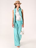 Pantaloni Ampi Verde Acqua in Misto Viscosa effetto Crinkle
