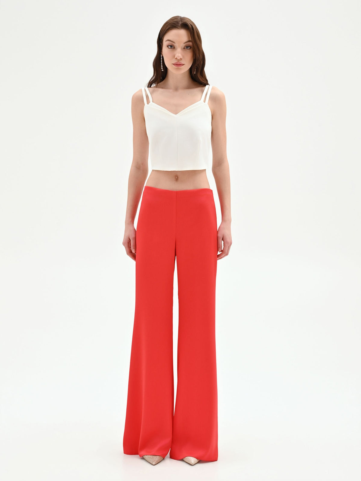 Pantalone a palazzo rosso fragola in raso