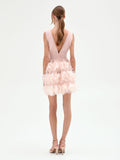 Abito corto rosa cipria con gonna in tulle