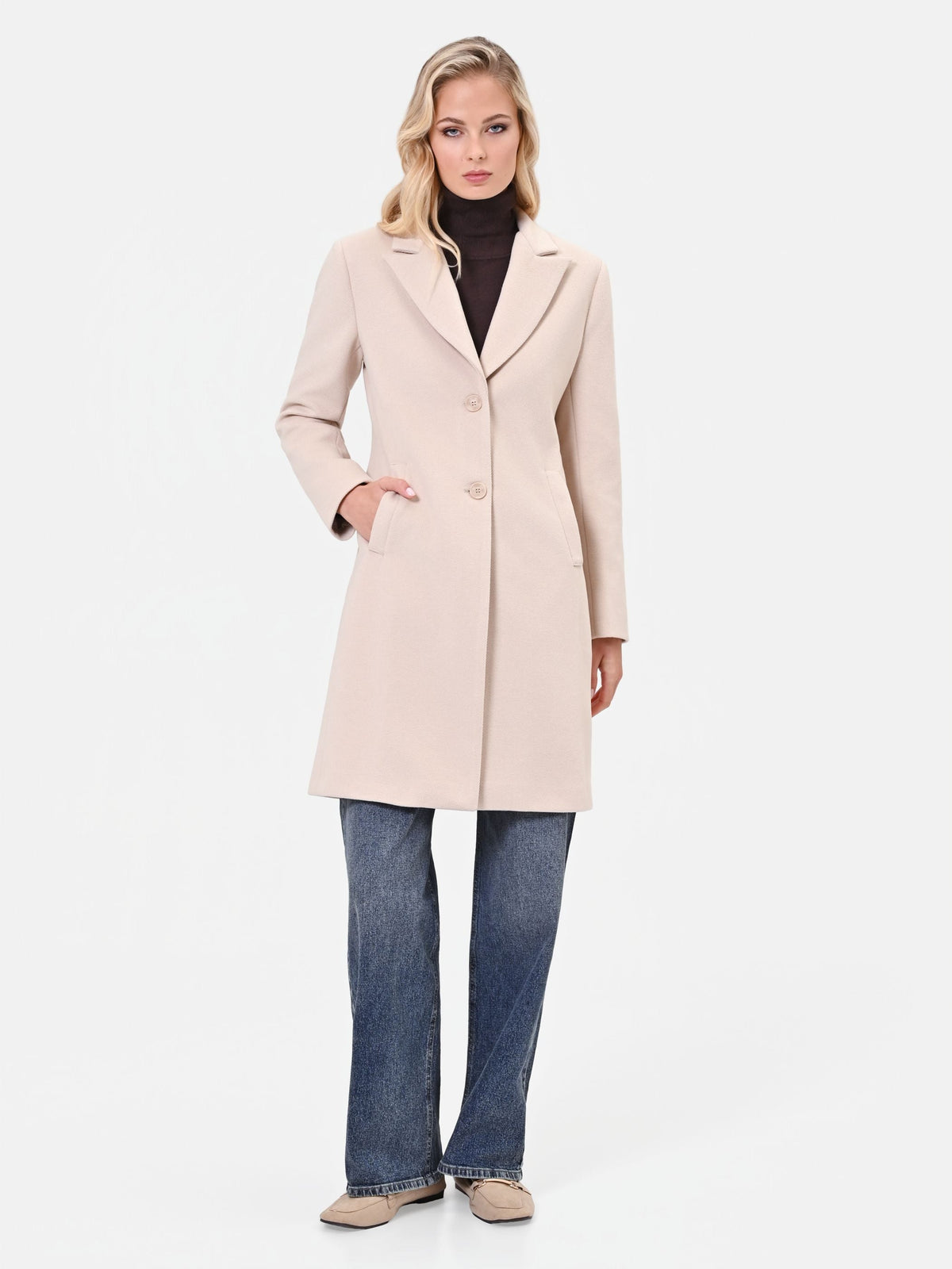 Cappotto monopetto tortora beige in velour con revers a lancia