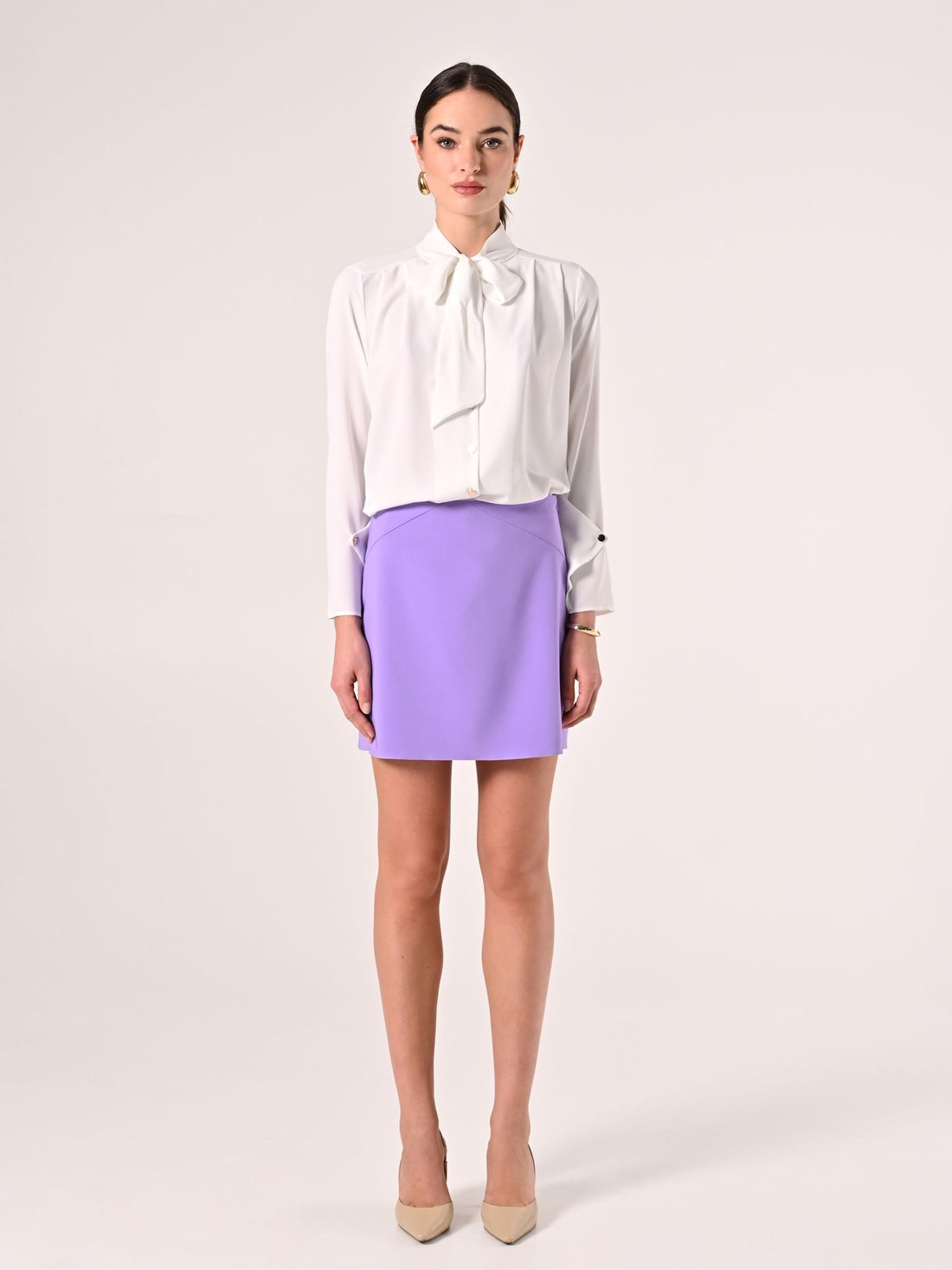 Blusa con Fiocco e Pinces Bianca