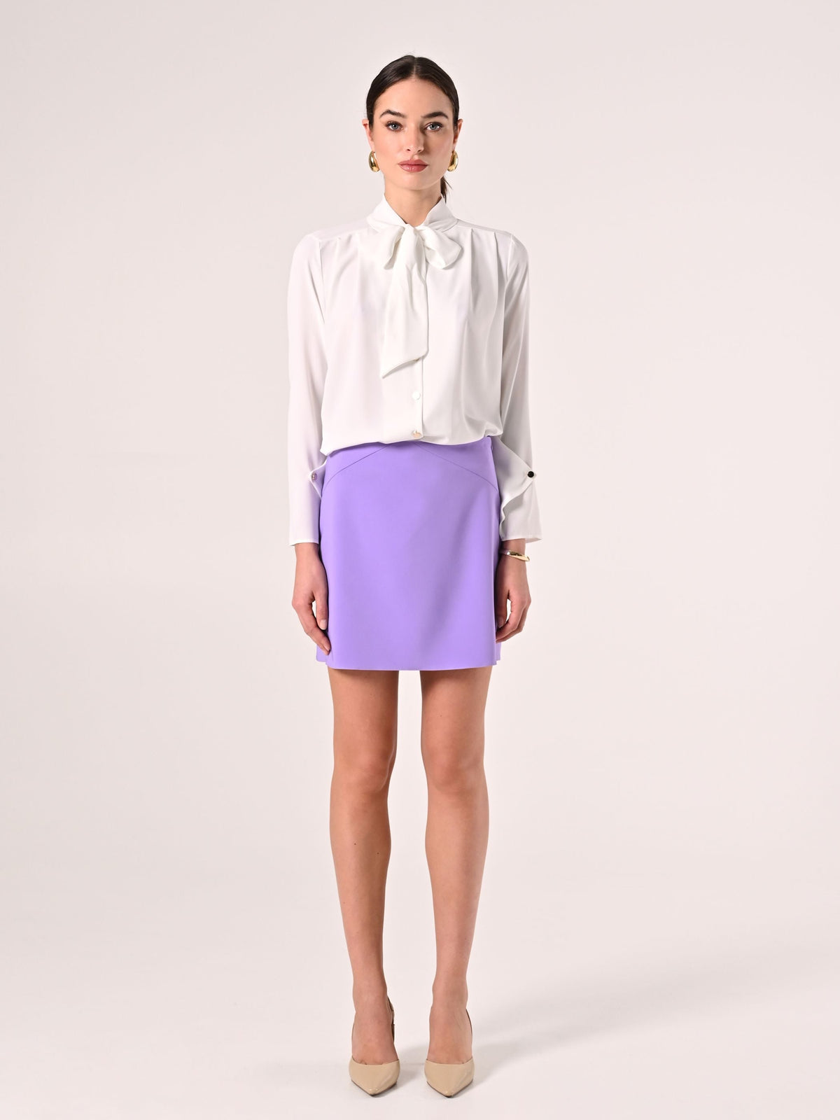Blusa con Fiocco e Pinces Bianca