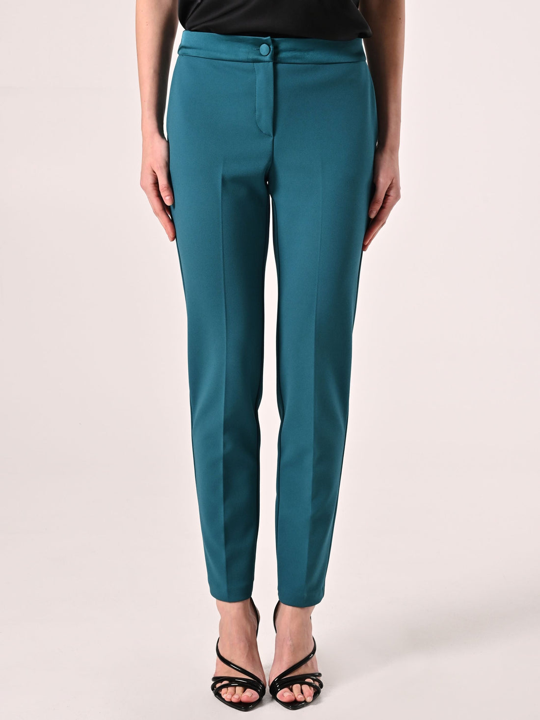 Pantaloni Verde Reale con Inserti in Raso