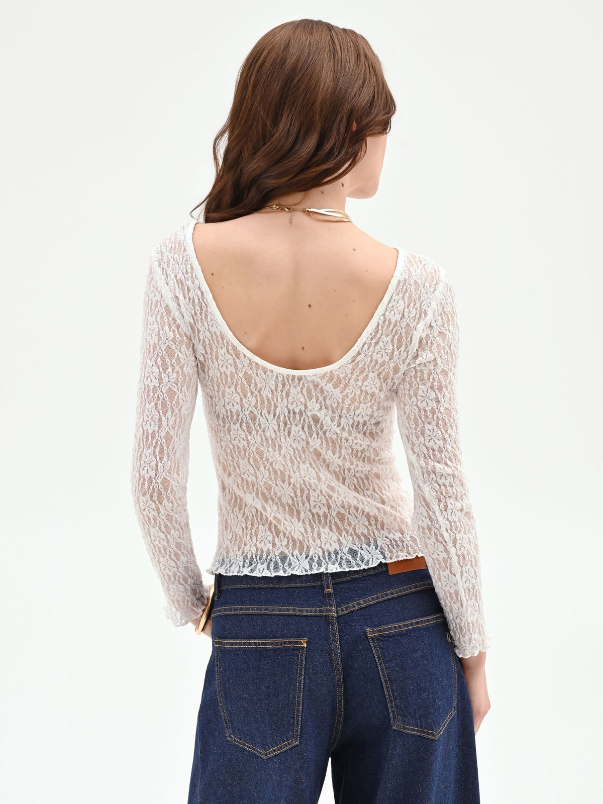 Blusa panna sfiancata in pizzo floreale