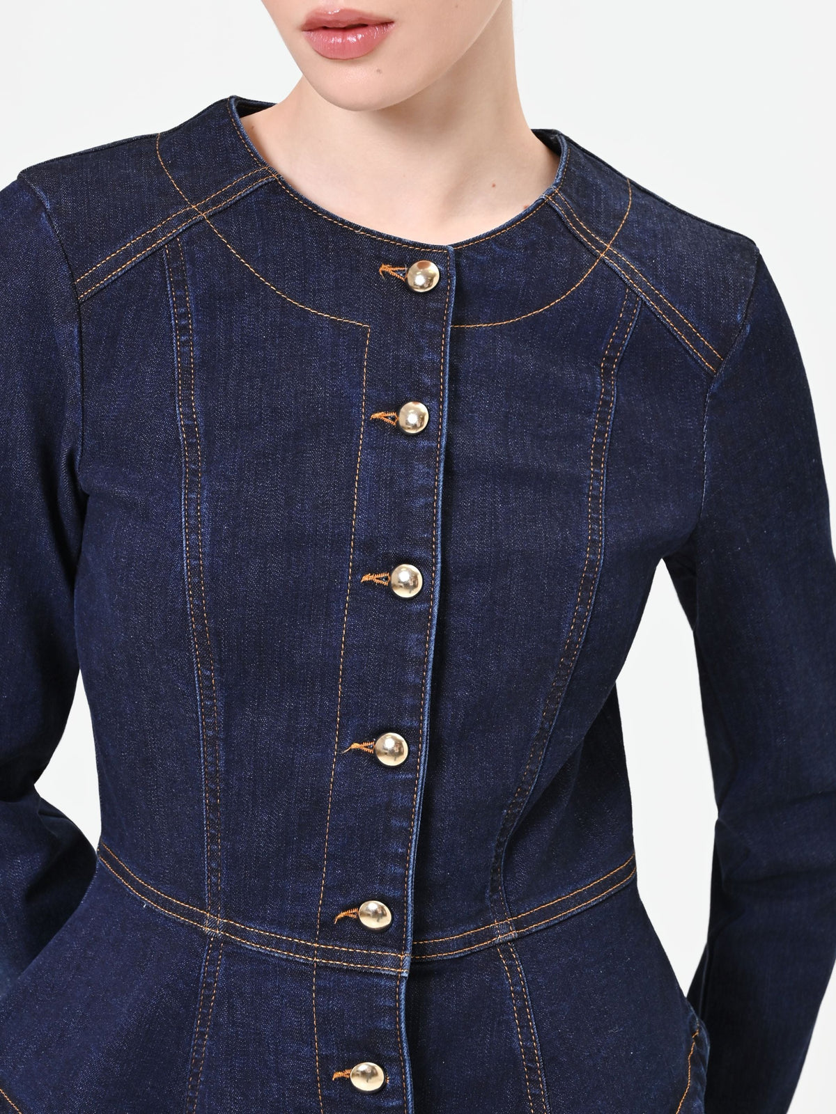 Giacca in denim blu navy con baschina