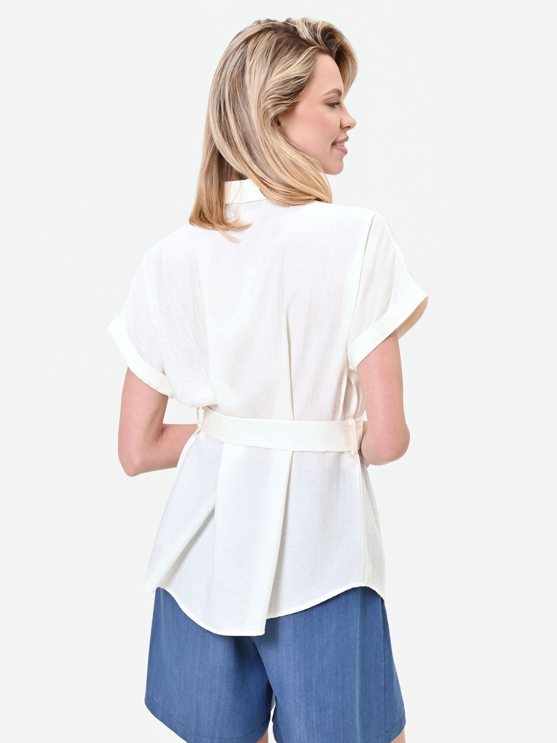 Camicia utility a maniche corte bianco panna