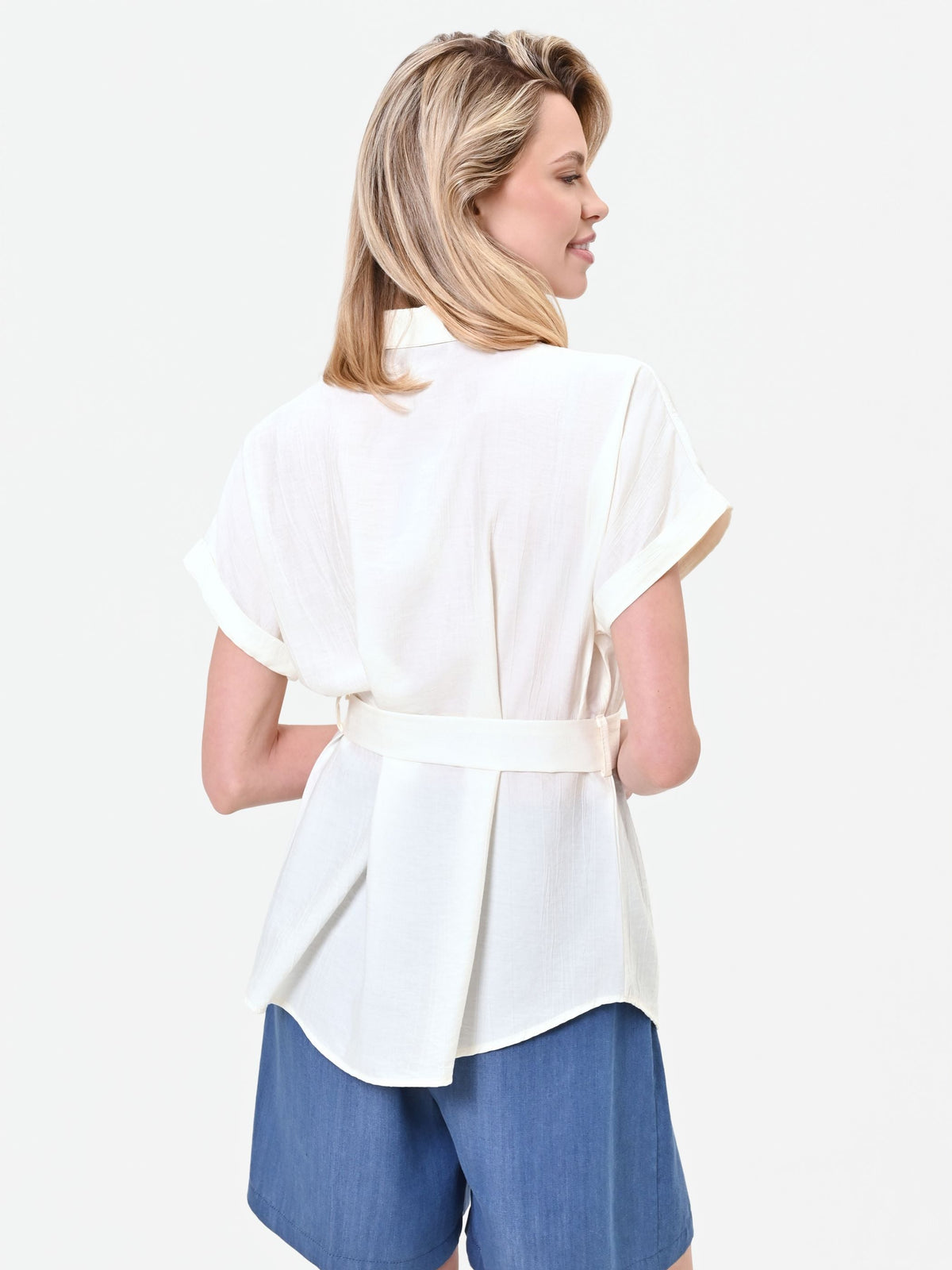 Camicia utility a maniche corte bianco panna