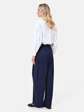 Pantalone palazzo blu navy con pinces in tessuto tecnico