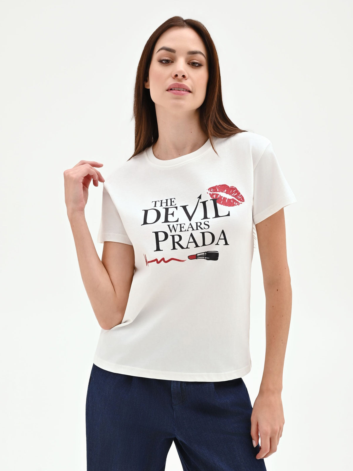 T-shirt in cotone 'The Devil Wears Prada' stampa rossetto