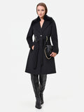 Cappotto nero in velaur con collo effetto pelliccia