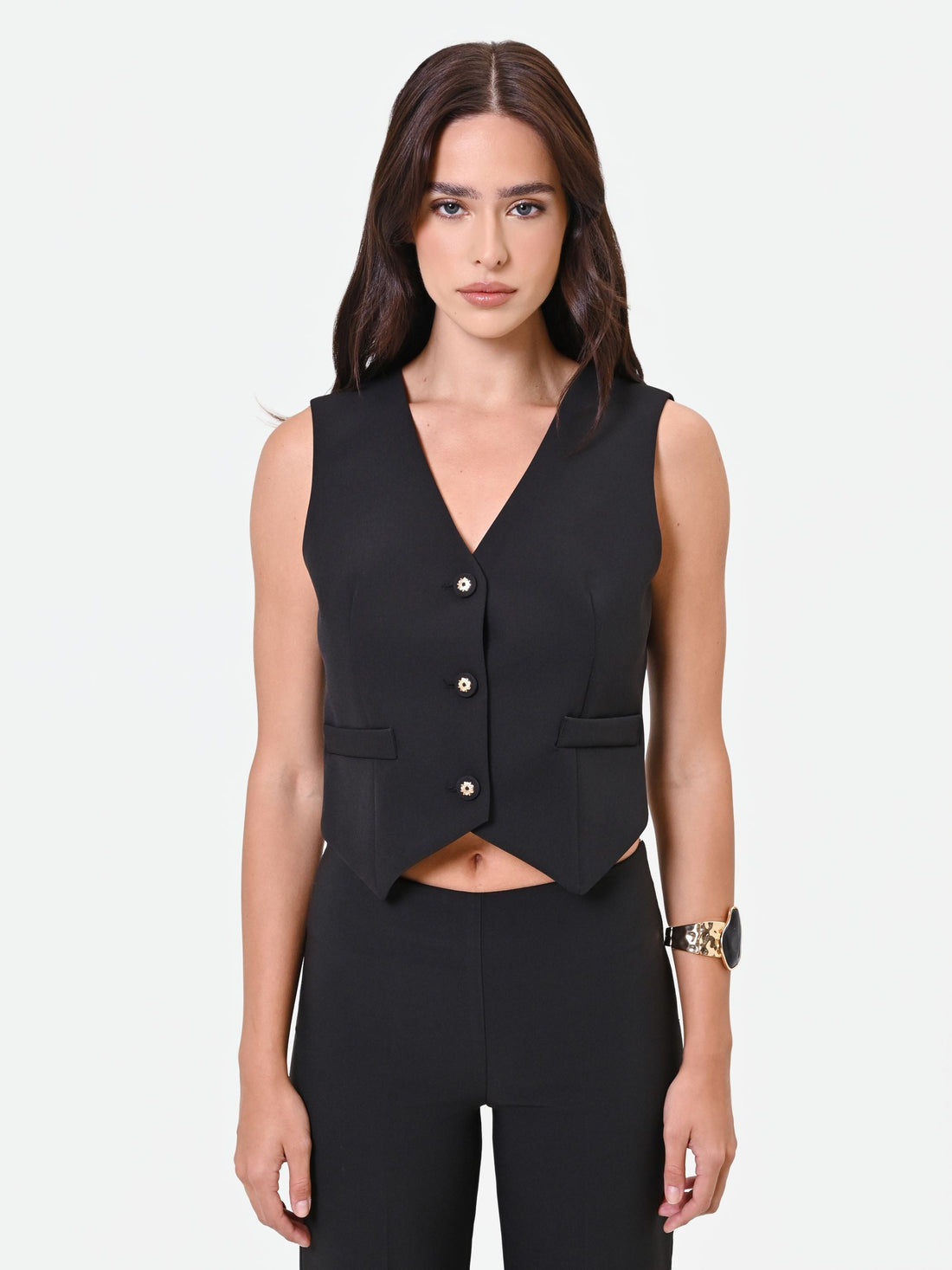 Gilet monopetto nero in tessuto tecnico