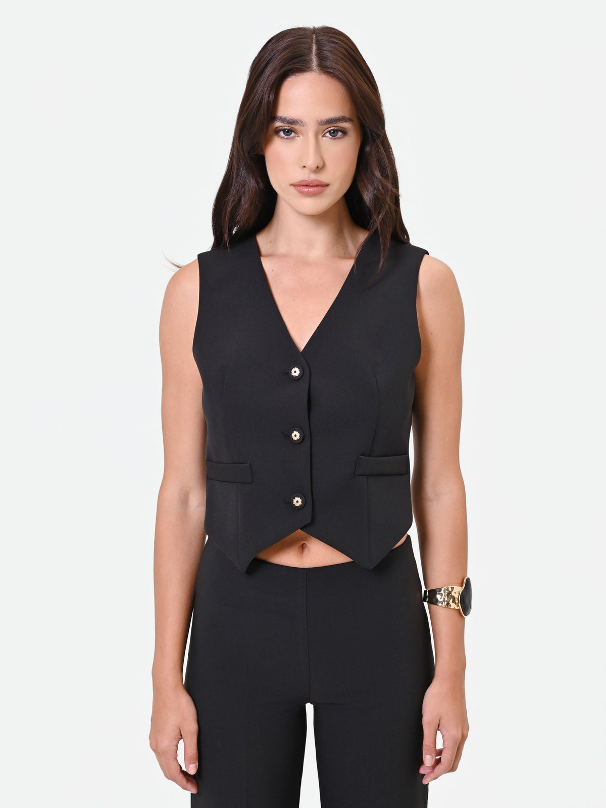 Gilet monopetto nero in tessuto tecnico
